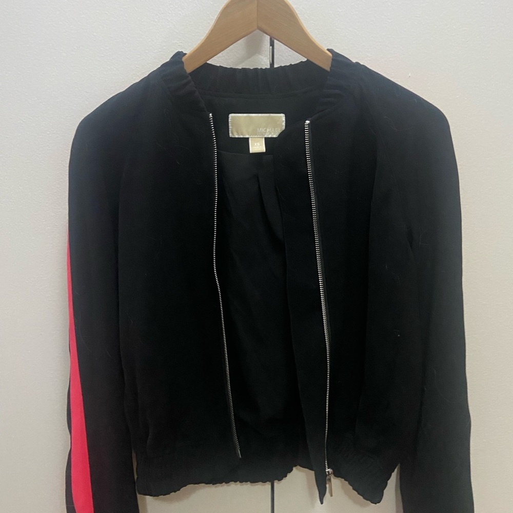Michael kors black hot pink logo bomber jacket XS